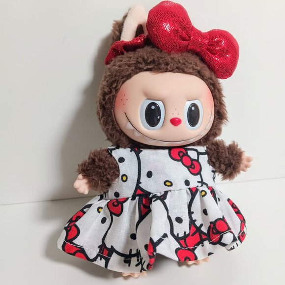 Hello Kitty Dress and Metallic Bow Made to fit Labubu Outfit - Picture 3 of 7